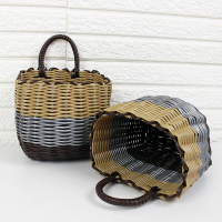 手工编织后挂袋收纳袋墙挂式悬挂式挂后的收纳篮壁挂宿舍挂兜 咖啡渐变【2个装】 小挂篮2个装（客户）