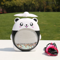 抖音红流沙小风扇 创意闪粉动物充电风扇学生手持宿舍夜光灯便携迷你风扇儿童挂脖风扇便携式小风扇 流沙黑白熊猫 如图（客户好