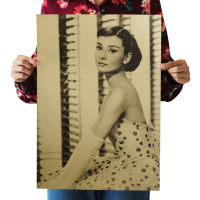 奥黛丽赫本怀旧电影人物复古牛皮纸海报室内酒吧咖啡馆装饰画挂画芯学生宿舍寝室床头墙壁贴纸背景装饰壁纸 赫本03 51*35