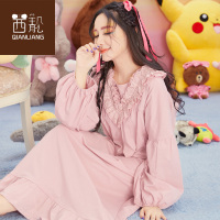 茜靓睡裙女春秋季长袖可爱纯棉韩版公主家居服大码长款很仙的睡衣女夏