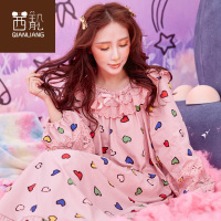 Chyllirn/茜靓睡裙女纯棉长袖可爱蕾丝宽松大码长款连体家居服女