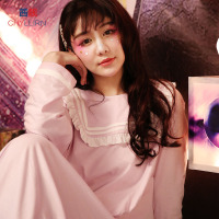 茜靓睡衣女纯棉长袖春夏季长裙海军领女士韩版大码家居服公主睡裙