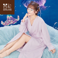 茜靓2020春夏女士睡衣睡袍女纯棉长袖女家居服新款休闲全棉浴袍