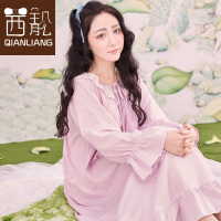 茜靓睡裙女秋长袖纯棉甜美可爱睡衣清新韩版睡衣长裙家居服