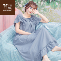 茜靓大码睡衣女夏季短袖家居服蕾丝公主长款睡裙女夏纯棉