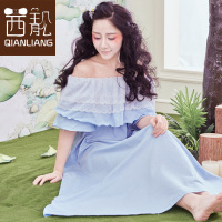 茜靓纯棉睡衣女夏韩版清新学生公主蕾丝吊带睡裙女士家居服长裙