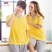 茜靓纯棉睡衣夏季女人睡衣套装纯色短袖针织全棉女士运动家居服