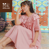 茜靓睡裙女夏季薄款性感纯棉大码蕾丝加长连体家居服公主风睡衣女夏裙