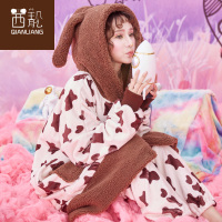 茜靓睡衣女冬季甜美珊瑚绒宽松可爱加厚法兰绒套装学生家居服