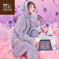 茜靓2020睡衣女秋冬甜美珊瑚绒宽松可爱加厚法兰绒套装家居服