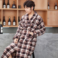 茜靓加厚睡袍男秋冬季法兰绒浴袍加长款保暖家居服珊瑚绒睡衣男