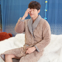 茜靓秋冬季珊瑚绒睡衣加厚加长款大码法兰绒睡袍男浴袍家居服韩版
