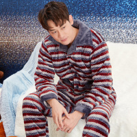 茜靓加厚睡衣男冬季三层夹棉家居服保暖套装