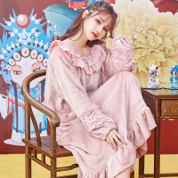 茜靓珊瑚绒睡衣女士冬季家居服连体睡衣加厚加长款法兰绒睡裙女冬