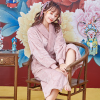 茜靓睡袍女秋冬季珊瑚绒保暖家居服加厚加绒公主风连体浴袍法兰绒睡衣