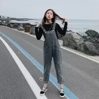 茜靓,CHYLLIRN牛仔背带裤女韩版宽松显瘦2020春秋装学生小个子减龄百搭九分连体裤