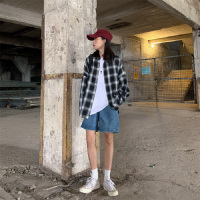 茜靓,CHYLLIRN2020夏季韩版bf风显瘦高腰阔腿中裤女宽松直筒五分牛仔短裤女ins潮