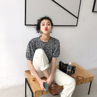 茜靓,CHYLLIRN豹纹t恤女装2020夏季新款宽松大版超火cec短袖纯棉上衣ins洋气潮