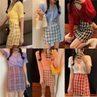 茜靓,CHYLLIRN半身裙女春夏2020新款a字包臀裙高腰显瘦遮胯裙子bm格子短裙夏