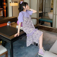 茜靓,CHYLLIRN紫色连衣裙女夏2020夏季新款女装大码za碎花两件套装裙子吊带仙女显瘦连衣裙
