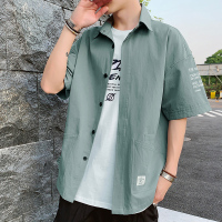 茜靓,CHYLLIRN衬衫男韩版潮流短袖2020夏季宽松七分袖上衣服男士衬衣工装外套男