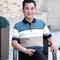茜靓,CHYLLIRN爱爸爸夏季新款爸爸短袖t恤中老年父亲节夏装中年条纹翻领polo衫