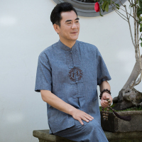 茜靓,CHYLLIRN 唐装男中老年爸爸装夏装男士老年人衣服爷爷棉麻中国风短袖套装