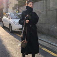 茜靓CHYLLIRN毛呢外套女中长款2020新款秋冬季气质过膝加厚黑色赫本风呢子大衣