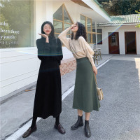 茜靓CHYLLIRN茶歇法式秋冬针织连衣裙收腰炸街半高领温柔长袖中长款a字裙过膝