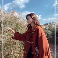 茜靓CHYLLIRN复古牛角扣毛呢外套女中长款2020秋冬新款韩版学院风呢子大衣