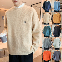 茜靓CHYLLIRN2020秋冬季圆领毛衣男潮流针织衫长袖打底衫保暖黑色线衣