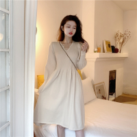 茜靓CHYLLIRN秋冬新款女装2020新款毛衣裙v领过膝针织连衣裙轻奢名媛内搭裙