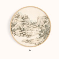 客厅实木圆形中式装饰画日式和风入户玄关水墨山水画卧室餐厅家居挂画沙背景墙画_4