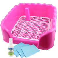 狗厕所 大型犬围栏防溅狗狗厕所猫厕所带立柱尿盆狗狗便盆 加强款大号粉色53*48*17CM