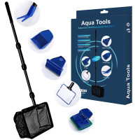 鱼缸清洁工具清洗鱼缸刷渔捞网刮藻刀水族箱清洁刷六合一套装长柄清理工具水族鱼缸用品 鱼缸六合一清洁套装