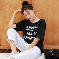[80-160可穿,潮流款式]纯棉T恤2020夏装新款女装韩版宽松字母打底短袖T恤
