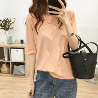 简约百搭款基础圆领V领短袖冰丝T恤女夏季宽松显瘦纯色上衣打底衫