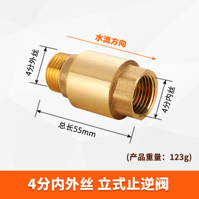 闪电客全铜加厚内外丝止回阀4分6分1寸水管水表弹簧单向阀立式止逆阀 4分内外丝