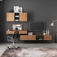 北欧梳卧室妆台电脑桌一体书桌两用房间电视柜壁柜翻盖化妆桌组合