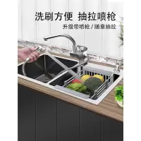 闪电客厨房加厚手工水槽洗菜盆双槽304不锈钢家用水池洗碗池槽台上下盆