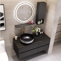 新中式复古浴室柜组合中式闪电客实木卫生间洗漱台家用镜柜洗手盆洗脸池