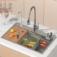 锦兆家居枪灰纳米水槽厨房家用大单槽手工台下盆洗菜盆洗碗手池