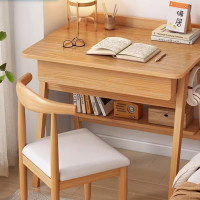 藤印象小书桌小户型木腿家用学生卧室床边床头60cm简易学习桌子写字桌