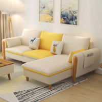 藤印象现代简约小户型客厅转角布艺沙发组合北欧时尚拼色三人位木沙发