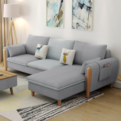 藤印象现代简约小户型客厅转角布艺沙发组合北欧时尚拼色三人位木沙发