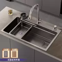 闪电客纳米枪灰色厨房水槽大单槽304不锈钢洗菜盆加厚台下洗菜池洗碗槽
