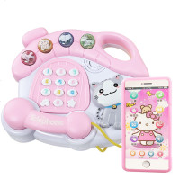 儿童电话玩具宝宝益智音乐手机6-12个月仿真座机婴幼儿1-3岁可咬 [电池板]樱柠粉电话玩具+手机