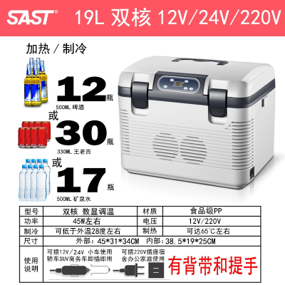 先科车载冰箱迷你货车汽车车家家用宿舍小型便携恒温箱冷藏盒 19L恒温数显双核12V24V220V