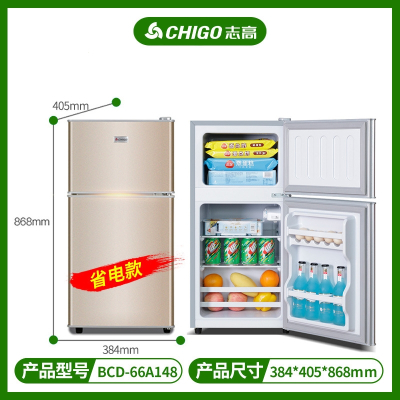 志高CHIGO小冰箱家用的租房用批发小型双开门三门电冰箱冷藏冷冻冰箱 66L金省电款