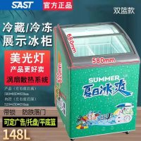 先科SAST小型雪糕柜商用冰柜卧式冰栗展示迷你圆弧冷藏冷冻玻璃门冷柜 军绿色148L双篮雪糕柜(美光灯+锁)